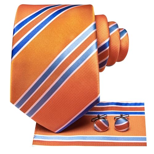 Image of Dubulle Mens Tie Set Solid Paisley Silk Striped Necktie for Men with Cufflinks Tie and Pocket Square