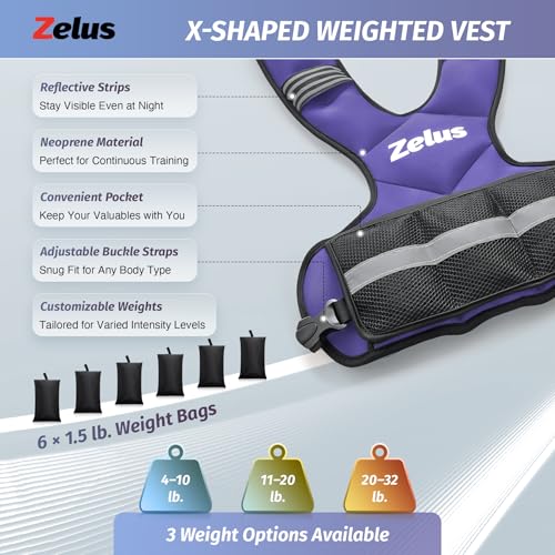 Image of ZELUS Weighted Vest for Men and Women | 4-10lb /11-20lb /20-32lb Vest with 6 Ironsand Weights for Home Workouts | Adjustable Body Weight Vest Exercise Set for Cardio and Strength Training
