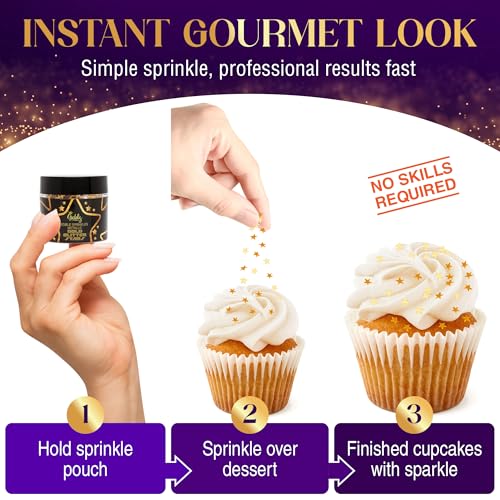Image of Goldz Edible Star Glitter - Metallic Edible Stars for Cake Decorating, Cake Decorations, Gold Star Sprinkles for, Gold Flakes - Dessert Toppers for Cakes, Cupcakes, Flakes and Cookies, 5grams
