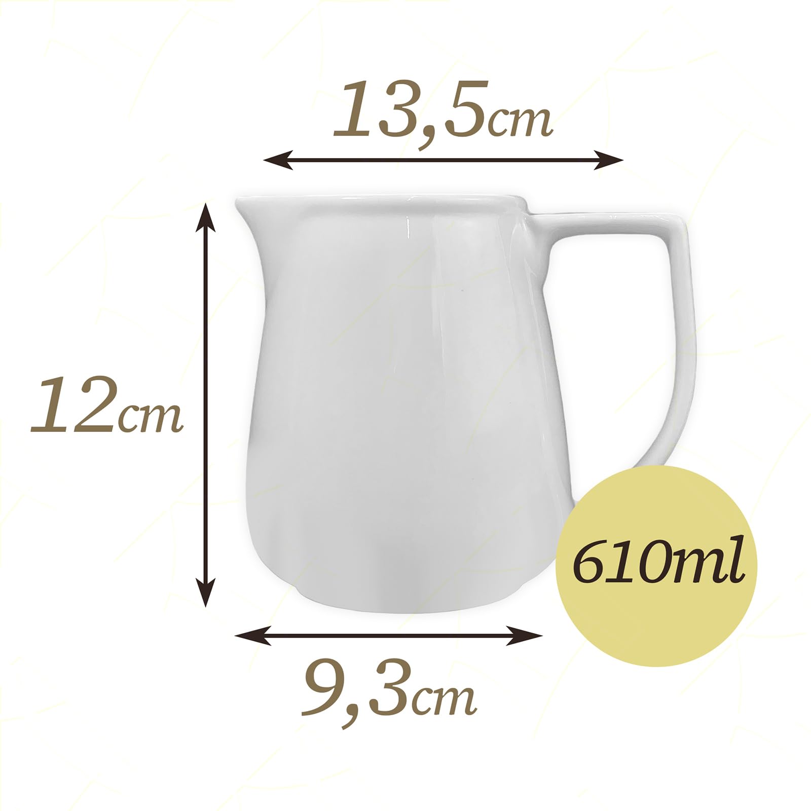 Sicignano | Lattiera Extra Grande in Porcellana Bianca 610 ml – Perfetta per Latte o Bevande Calde per più Persone – Accessorio Versatile e Resistente per Catering e Ristorazione