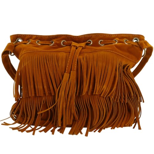 Tassel Bag for Women: Brown Velvet Crossbody Purse with Adjustable Strap & Separate Compartment for Essentials