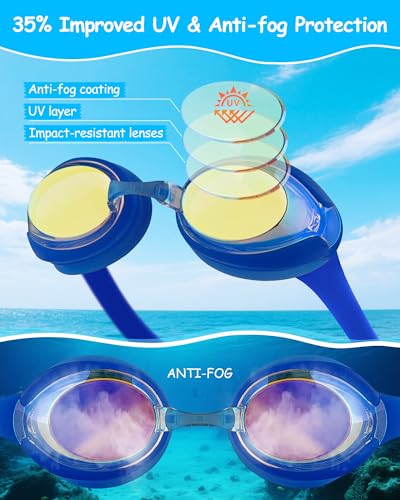 Image of Kids Swim Goggles, Anti-fog and UV Protection with Swim Cap for Age 3-15 Youth Boys Girls Toddler