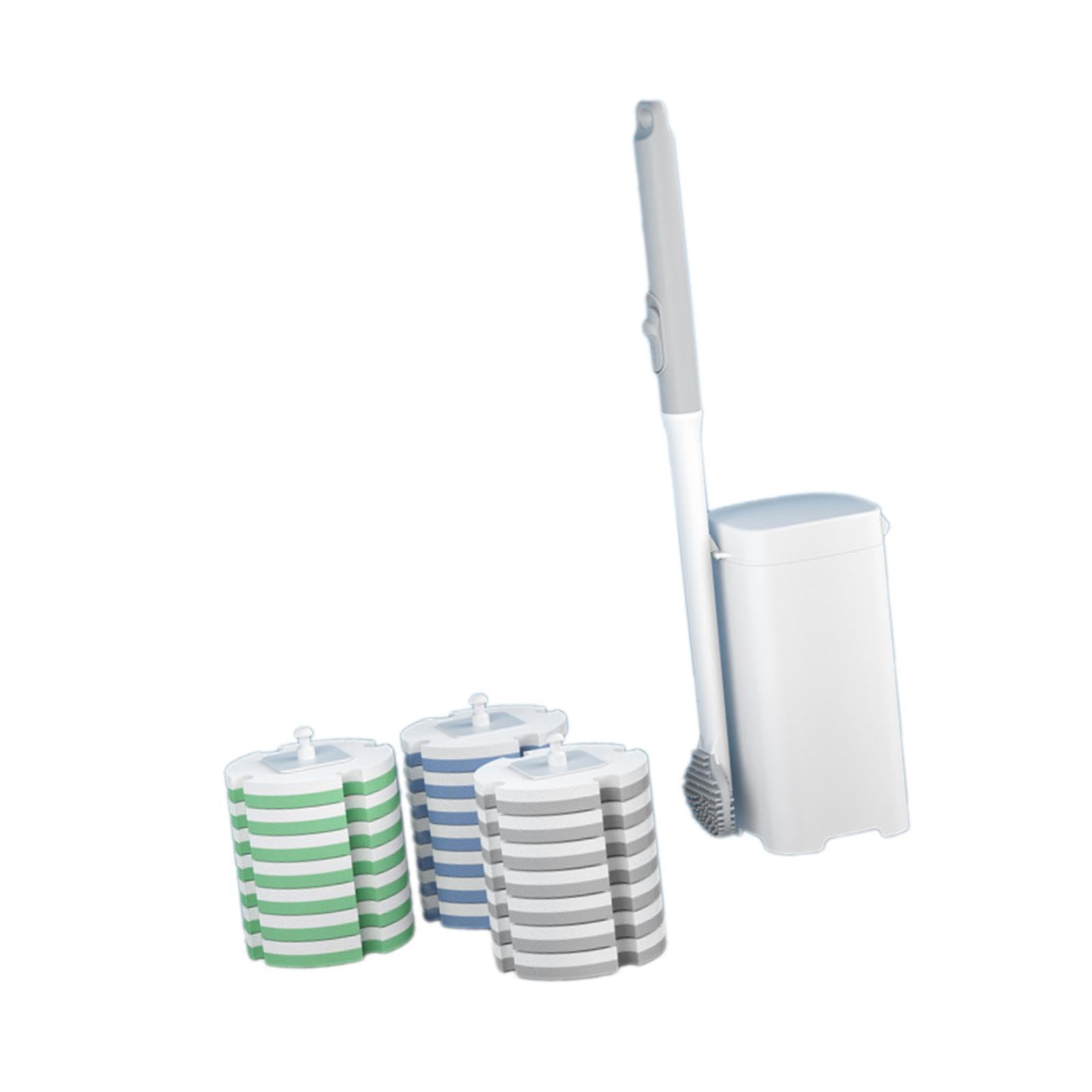 1 Spazzola per WC con Kit Porta Testine Moderno Detergente Presente Nella Testina Strumenti Pulizia Bagno Inclusi Manico Lungo Adatta per Uso Domestic, con 21 Ricariche