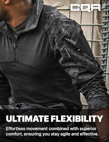 Image of CQR Men's Tactical Combat Shirt, 1 /4 Zip Long Sleeve Breathable Military BDU Training Top for Shooting, Hunting, Range Use
