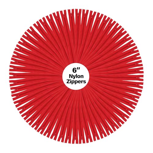 Image of Mandala Crafts 100 PCs Red Closed-End 6 Inches Nylon Zippers for Sewing
