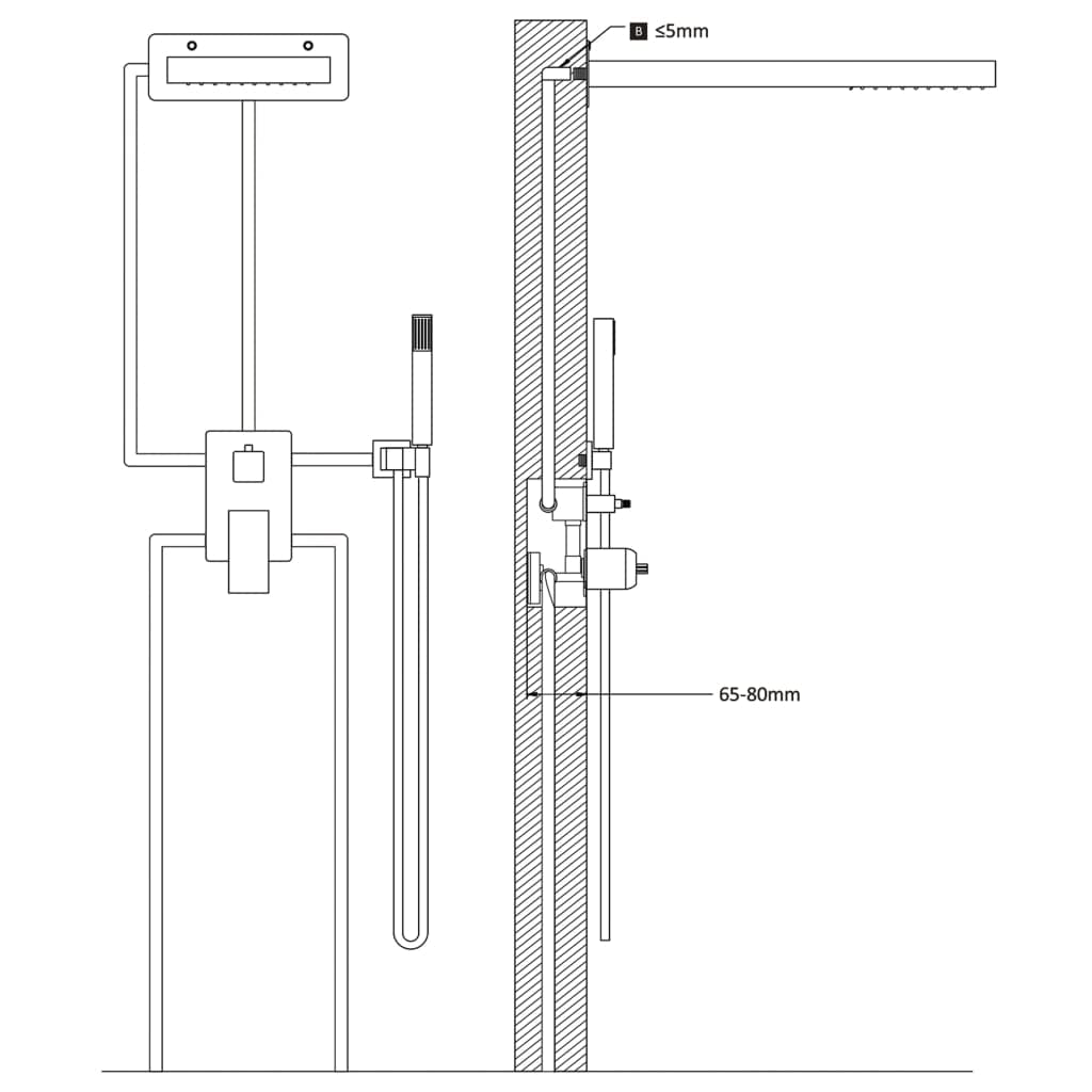 Sistema doccia in acciaio inox 201 argento con soffione quadrato e doccetta, tubo in acciaio inox da 150 cm, ugelli anticalcare, regolabile per montaggio a parete, doccia wellness con pioggia
