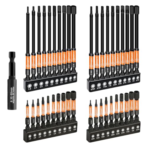 Image of Impact Allen Wrench Drill Bit Set,41PCS 2 inch&4 inch Long Hex Bit Set(Metric & SAE), 1 /4 inch Hex-Shank S2 Steel,Impact Driver Bit Set, Magnetic CNC Tips for Drill & Driver with Storage Box
