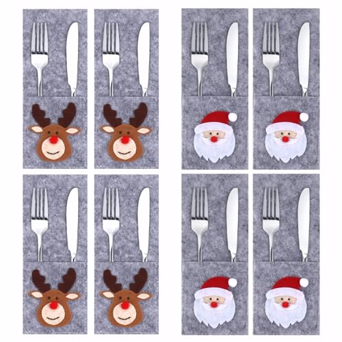 Thoquene 8 Stück Filz Bestecktasche Weihnachten, Besteckhalter...