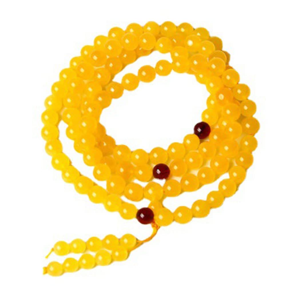 FAUSKE Beads Rosary Bracelet,bead bracelets,Yellow Amber Beaded Bracelet Necklace 108 Buddha Rosary Beads for Yoga Prayer Meditation
