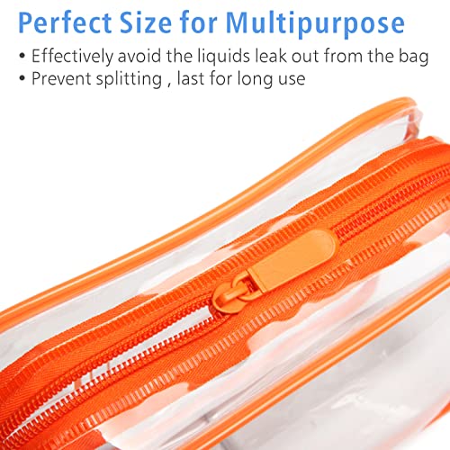 Image of Clear Toiletry Bag, Packism 3 Pack TSA Approved Toiletry Bag Quart Size Bag, Travel Makeup Cosmetic Bag for Women Men, Carry on Airport Airline Compliant Bag, Orange & Orange, 2 Pack, 1 Medium, 1 Large