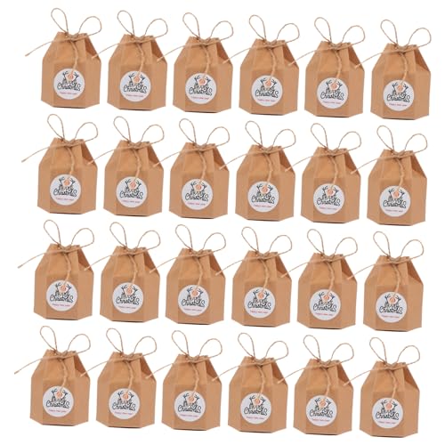 SOESFOUFU 50pcs Christmas Storage Boxes Hexagonal Candy Present Boxes Stickers Twine for Wrapping Snacks and Treats for Holiday Gatherings and Events