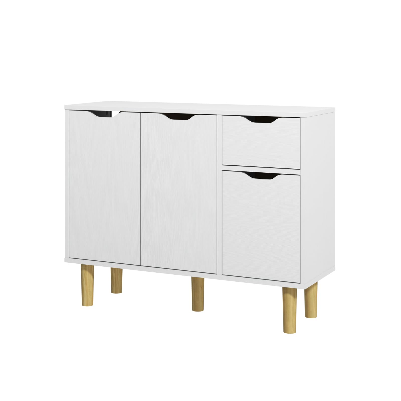 Panana Sideboard Living Room Storage Cabinet with 2 Doors 2 Drawers Wooden Side Cabinet (White)