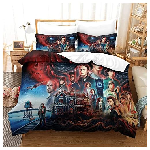 Stranger Things Ropa De Cama Juego De Fundas Nórdicas Impresión 3D Papeles en el Cine Juegos De Ropa De Cama , con Cremallera Microfibra 3 Piezas Funda De Edredón, para Niños Niñas Single（135x200cm）