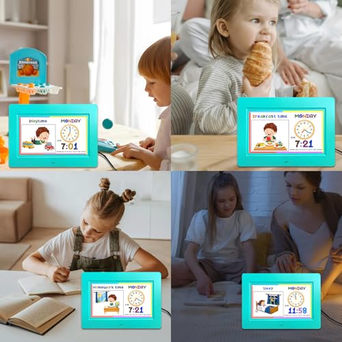 Image of SSYA Digital Calendar, Kids Digital Clock, 20 Alarms Custom Reminders, Auto DST, Large Clear Display, Alarm Clocks for Bedrooms & Kids, Easy to Use for Kids. (Blue, 7 inch)