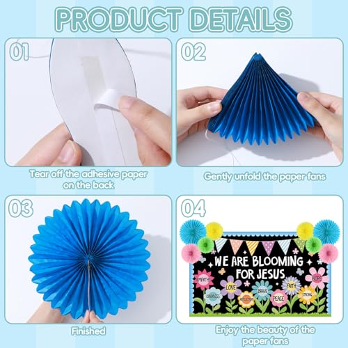 Image of Christian Religious Bulletin Board Set Summer Floral Sunday School Classroom Decoration Positive Paper Fans 3D DIY We are Blooming for Jesus Cutouts for Church VBS Chalkboard Wall Prayer Board Decor