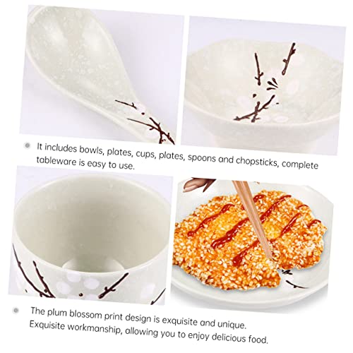 Vaisselle japonaise en céramique artisanale, set de 6 pièces avec baguettes en bois - 7