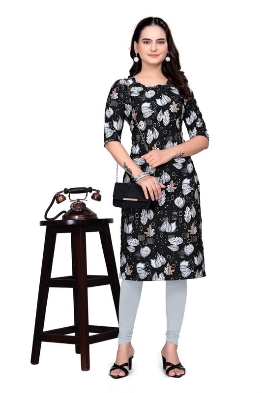 Image of Women's Floral Printed Crepe Knee-Length Kurti Vinod Parent 124