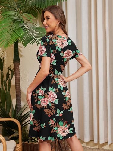 Image of Heymoments Womens Summer Short Sleeve Casual Dresses V-Neck Beach Dress with Pockets S-2XL