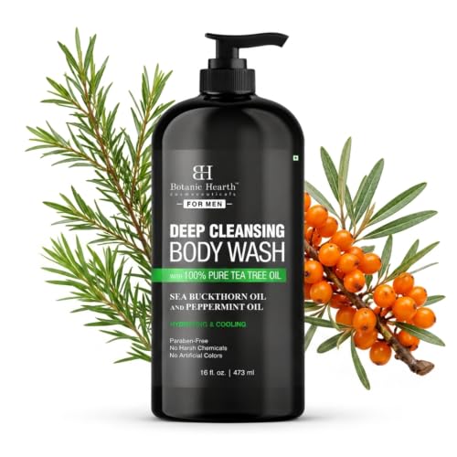 Botanic Hearth Tea Tree Body Wash for Men | Deep Cleansing Shower Gel with Tea Tree Oil | Refreshing Moisturizing Body Wash for Daily Use | Helps Wash Away Dirt &amp; Excess Oil | 16 Fl Oz | Paraben Free