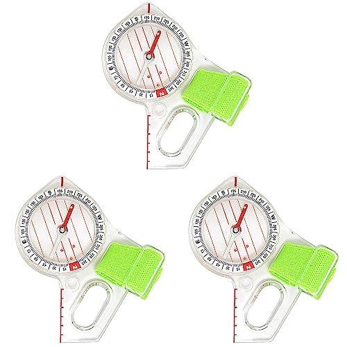Compás de dirección ergonómico para carreras de montaña con regla transparente, pack de 3