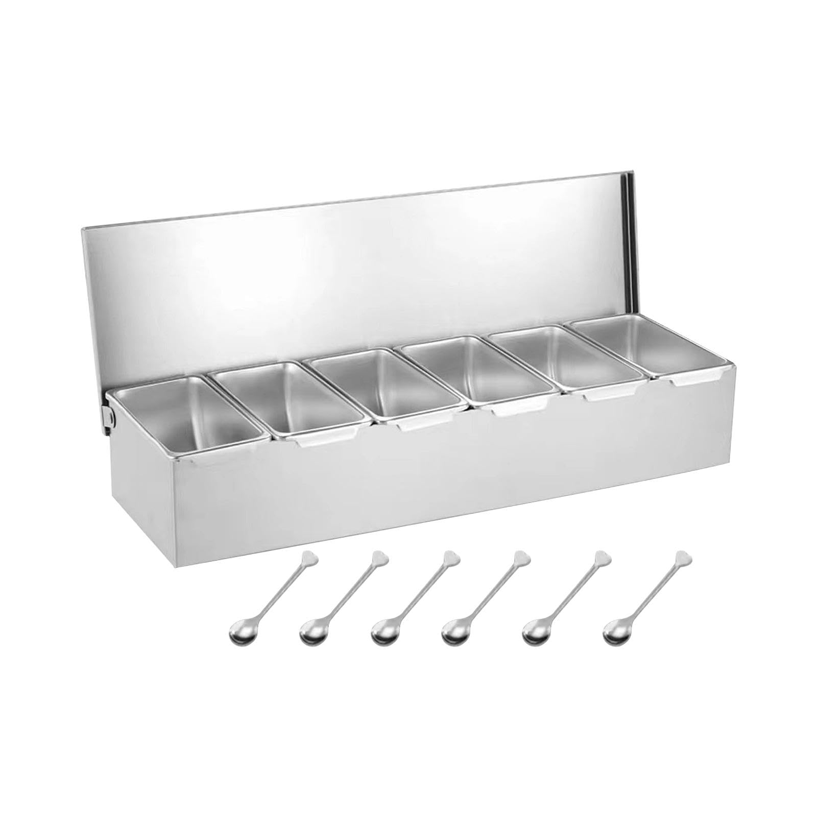 Recipiente para Condimentos de Acero Inoxidable, Especiero con Múltiples Compartimentos, Organizador de Almacenamiento, Tarro para Condimentos, Seis Rejillas