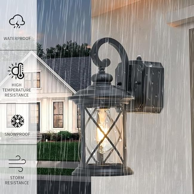 Dusk to Dawn Photocell Sensor Outdoor Porch Light with GFCI Outlet, Anti-Rust Waterproof Industrial Outdoor Lantern, Black Exterior Work Lights Rustic Wall Light