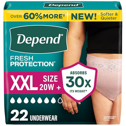 Image of Depend Fresh Protection Adult Diapers, Incontinence Underwear for Women, Disposable, Maximum, XXL, Blush, 22 Count, Packaging May Vary