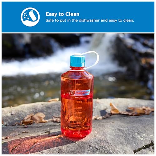 Image of Nalgene 32 oz Narrow Mouth Water Bottle | BPA-Free, Durable & Leak Proof, Lghtweght for Hkng & Gym - Thrll & Moton, Flame w /Blue Atoll