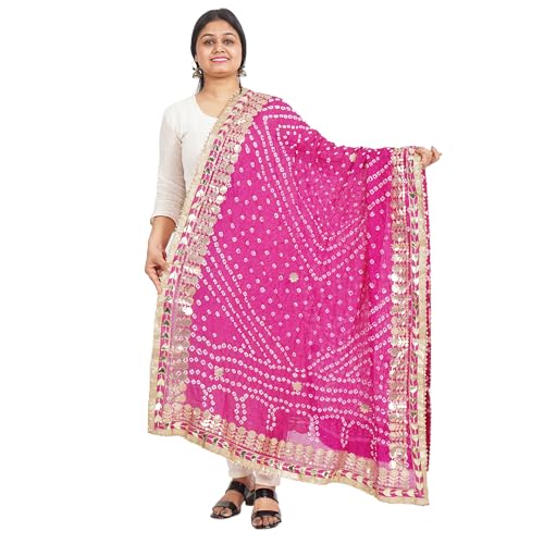 IGH Rajasthani Bandhani Dupatta – Bandhej Print with Gota Patti Border | Festive & Wedding Wear Dupatta Gift (1 Pcs)