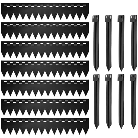 UltiTeque 8pcs Hammer in Landscape Metal Edging 36 in. (L) x 8 in. (W) Galvanized Steel Garden Edges 8 x 'Unique Shape' Ground Stakes Included 24FT in Total (Hollow-Carved Style), Black, ZY240303N4 Cover