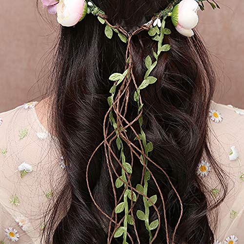 Flower-Crown-Headband-Rose-Wreath-Garland-Hair-Bands-Floral-Wedding-Bridal-Hair-Hoop-Women-Ladies-Leaf-Vine-Party-Decoration-Headdress-Headwear-Christmas-Handmade-Headpiece-Hair-Accessories-White