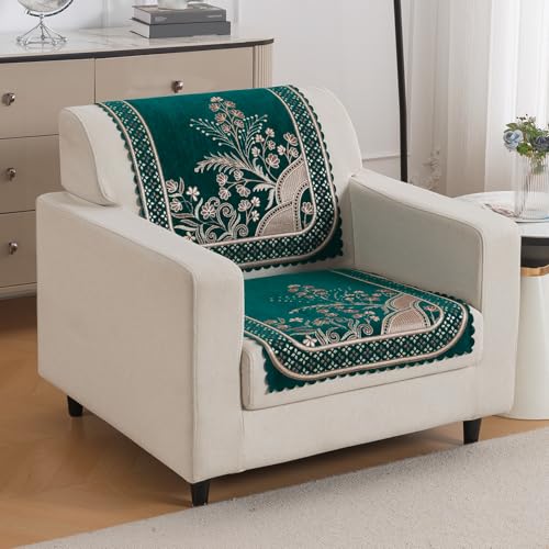 Image of HOKIPO Mehfil Teal Premium Chenille Jacquard Sofa Cover for 1 Seater for Seat & Back, 'Royal Aangan Series' (IN-1006-L7*2)