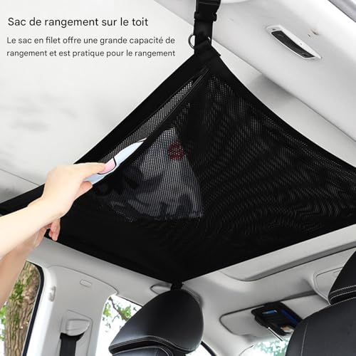 Pruojhw Aufbewahrungstaschen für Autodecke – Organizer aus doppeltem Netzstoff für Auto | Organizer-Tasche innen robust Reisezubehör für Limousine SUV Van