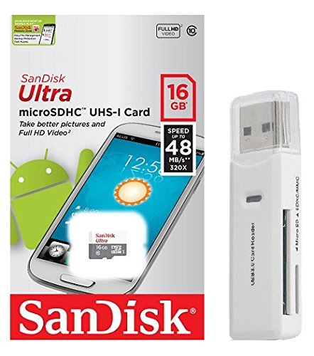 5 PACK - SanDisk Ultra 16GB UHS-I Class 10 MicroSDHC Memory Card Up to 48mb/s SDSQUNB-016G LOT OF 5 with USB 2.0 dual slot MicroSD & SD Memory Card Reader