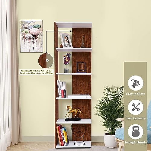 Image of ABOUT SPACE Book Shelf - 5 Tier 5 ft Versatile Book Stand for Home Library, Office Modern Engineered Wood Slim Open Display Rack Shelf for Bedroom Living Room (Oak Red - L 45 x B 31.5 x H 154 cm)