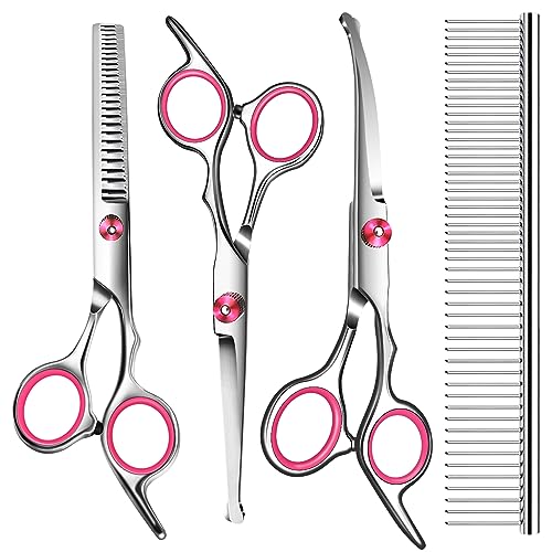 Pink Dog Grooming Scissors with Safety Round Tipprofessional Dog Grooming Kitdog Hair Shears Setincude Thinning Curved Straight Scissors and Comb for Petssuitable for the Right Hand Cucciolini Doodles Pink dog grooming scissors with safety round tipprofessional dog grooming kitdog hair shears setincude thinning curved straight scissors and comb for pets Suitable for the right hand cucciolini doodles