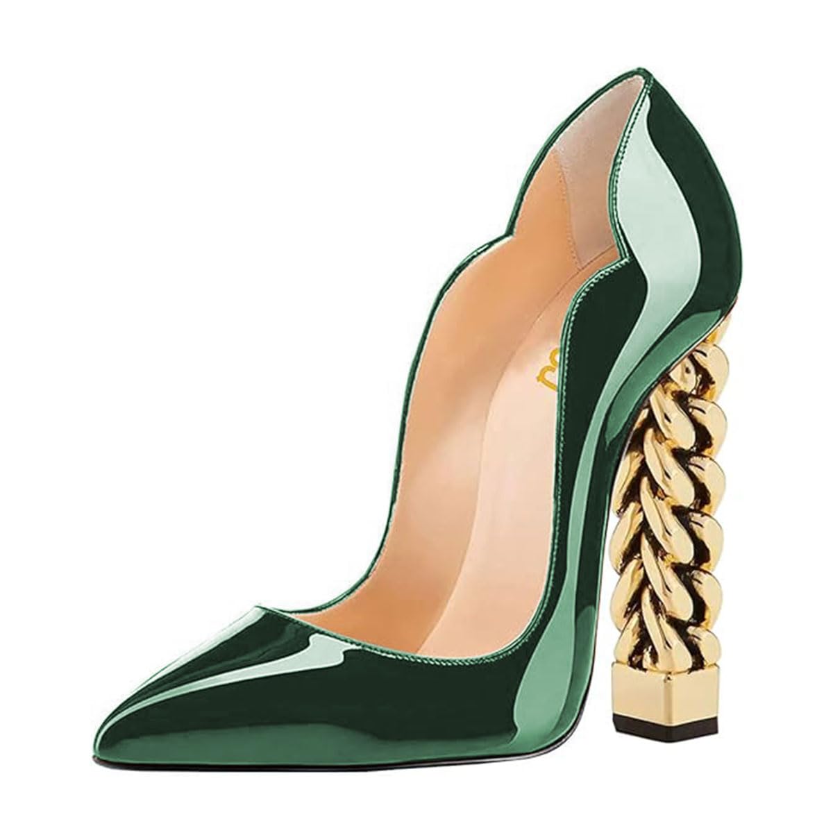 FSJ Women Sexy Gold Chunky Heel Pointed Toe Block High Heel Pumps Slip On Elegant Wedding Party Shoes Size 4-15 US