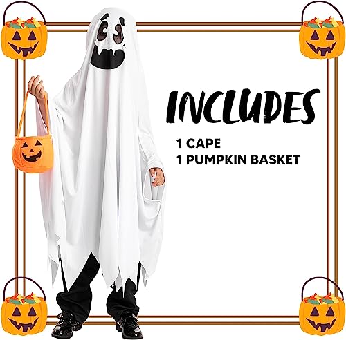 Image of Spooktacular Creations Ghost Costume for Kids with Pumpkin Basket, Scary Halloween Costume for Boys