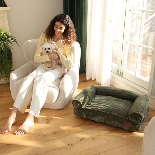 FUKUMARU Cat Couch Bed, Corduroy Cozy Cat Bed for Indoor Cats with Removable Washable Cover, Supportive Anti-Slip Dog Beds Sofa for Small Dogs Cute, 27inch, Medium, Green - Image 6
