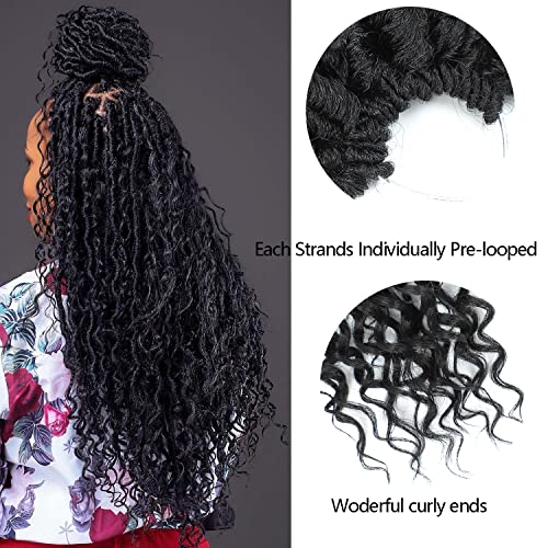 Forevery Faux Locs Crochet Hair 16 Inch Goddess Locs Crochet Hair 6 Packs Crochet Hair For Black Women, Pre Looped River Locs Crochet Hair With Curly Ends (16 Inch 6 Packs, 1B) #TOP6