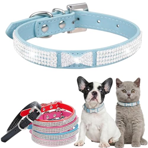 Collier chien et chat strass bleu brillant taille L résistant