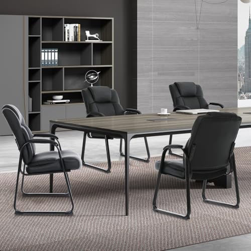 Image of CLATINA Heavy Duty Guest Chair with Padded Armrests and Sled Base, Executive Leather Soft Reception Chair 400lbs Capacity for Office Conference Waiting Meeting Room, Black (8 Pack)