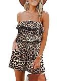 LEANI Women’s Summer Off Shoulder Ruffle Rompers Strapless Elastic Waist Short Jumpsuit Leopard XL