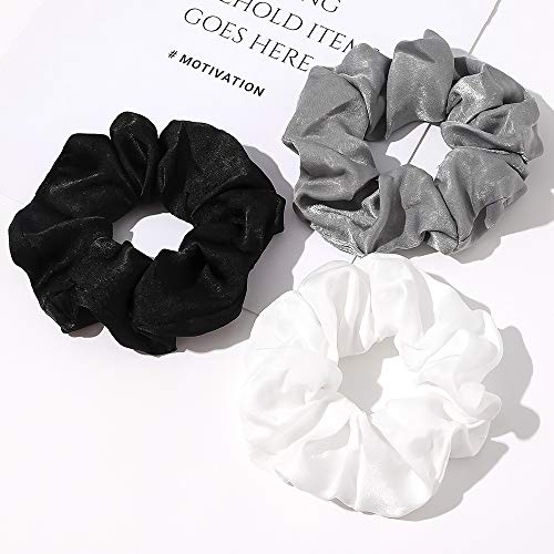 Image of Silk Satin Scrunchies Women Hair Ties - Ivyu Big Scrunchy Ponytail Holder No Crease Hair Bands Soft Elastic No Hurt Your Hair for Vsco Girl Women White Black Gray Pink