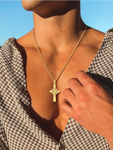 Image of U7 Saint Michael Necklace for Men,Stainless Steel /18K Gold Plated St Michael Archangel /Saint Benedict /Saint Christopher Pendant Amulet Necklace for Men Women