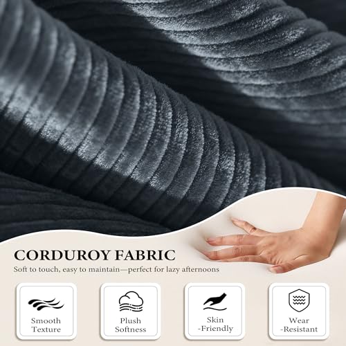 Image of Boneless Couch Futon Sofa Bed Sectional Couches for Living Room,Cloud Couch with Sleeper Sofa,Sofas for Living Room Oversized Corduroy Upholstered (Gray, 81 Inches (with Iron Frame))