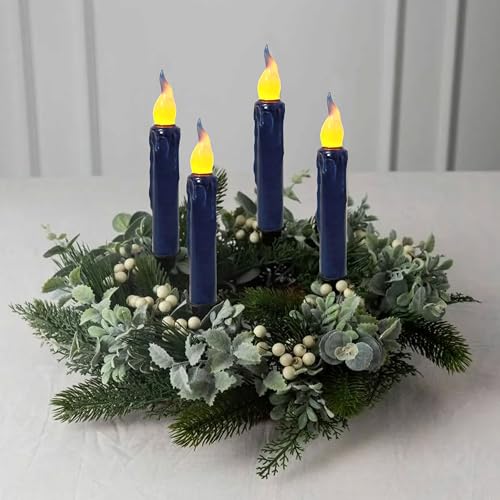 Image of Real Wax LED Flameless Navy Short Taper Candles with Remote, 6.7 Inches Candlesticks, Dripless Battery Operated Flame Rustic Primitive Flameless Lights Decor, Pack of 4