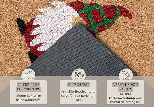Hanse Home Fußmatte Weihnachten Kokos 45x70cm – rutschfeste Schmutzfangmatte Natur für Innen, Fußabtreter Welcome Wichtel Kokosmatte für Eingangsbereich & überdachten Außenbereich