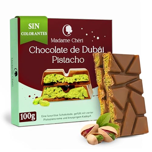 Madame Chéri Chocolate Dubái 100g – Chocolate con leche relleno de crema de pistacho y Kadayif – Chocolate artesanal inspirado en la receta de Dubái – Lujo y regalo para amantes del chocolate