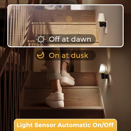Image of L LOHAS LED Night Lights Plug into Wall, 2 Pack Linen Fabric Round Platform Decor Night Light, Dusk to Dawn Sensor Vintage Nightlight, 5000K Daylight 0-100LM Dimmable, for Bedroom Living Room Hallway